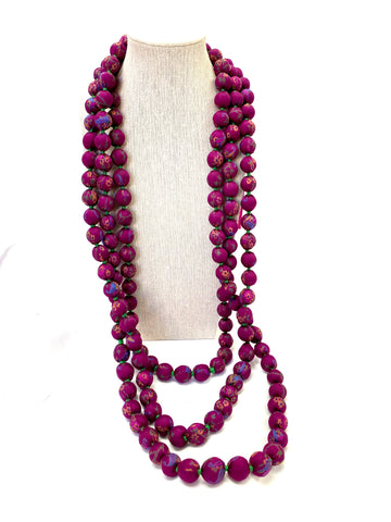 Silk Sari Bead Necklace - three string
