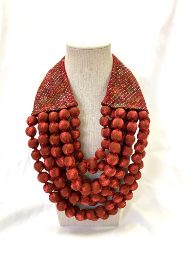 Kantha Bibb Silk Sari Bead Necklace