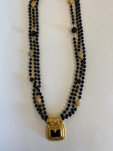 Rani Black Onyx Triple Strand Necklace