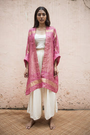 Linen Zari Kimono- Magenta Pink
