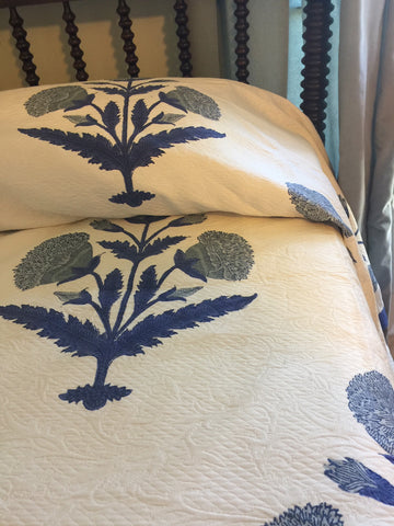 Blue Dianthus Twin Bedspread