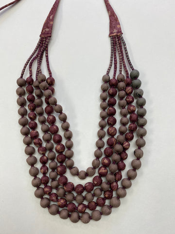 Silk Sari Bead Necklace - 5 string
