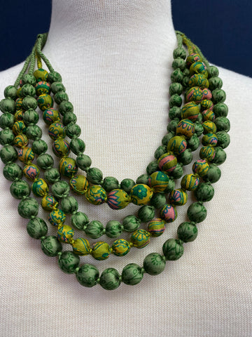 NEW! Silk Sari Bead Necklace - 5 string