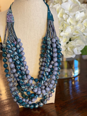 Silk Sari Bead Necklace - 10 string