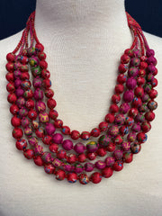 Silk Sari Bead Necklace - 5 string